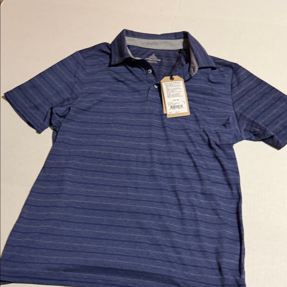 Prana Men's Blue Striped Polo Shirt
